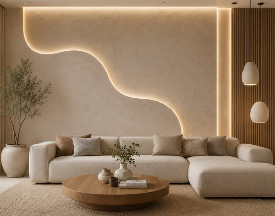 Curved wall lighting living room