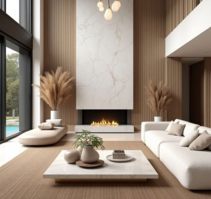 Luxury modern interior fireplace view